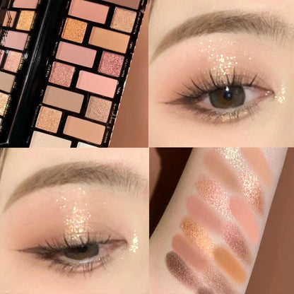 16 Color Matte Glitter Nude Brown Eyeshadow Palette Waterproof Longlasting Cosmetic Pearlescent Eyeshadow Pigment Shimmer Makeup