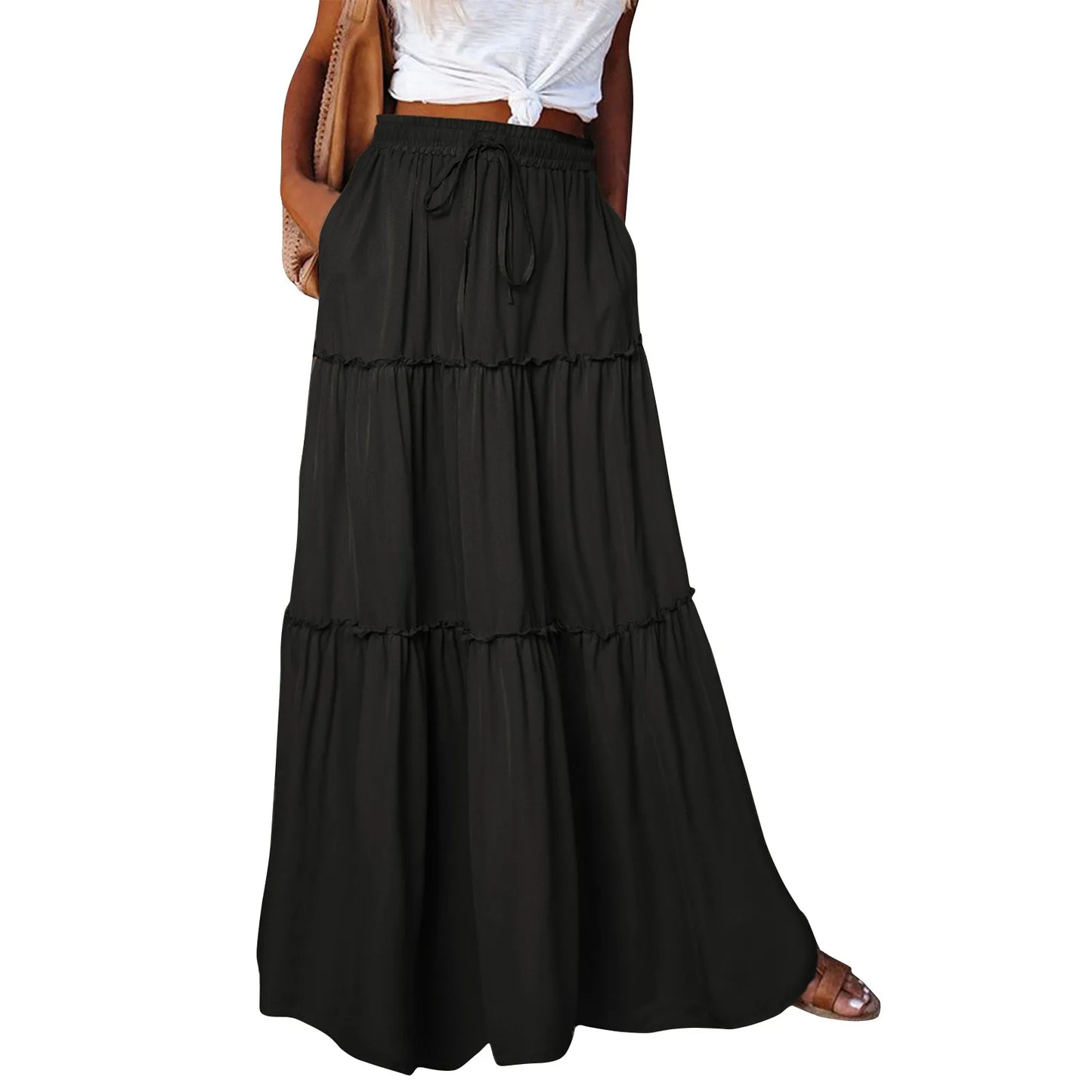 Women’s Boho Maxi Skirt: High-Waisted A-Line Tiered Long Skirt