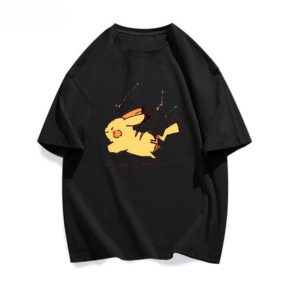 25 Summer Pokémon Anime Pikachu Brand 100%Pure Cotton Printed T-shirt Men Harajuku Casual Versatile Short-sleeved Y2k Loose
