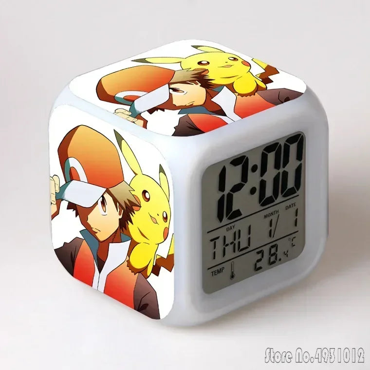 Anime Cartoon Pok é mon Cartoon Alarm Clock Creative Student 8x8x8cm LED Cube with Colorful Light Display Time Week Month