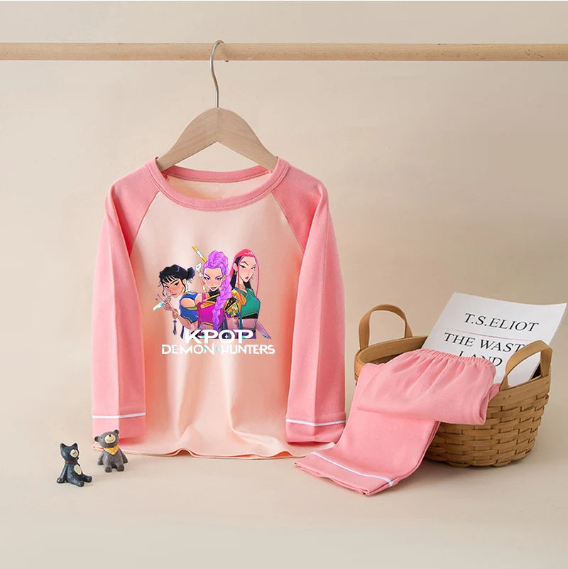 Kids' K-Pop HUNTRX Cotton Pajama Set: Long Sleeve Sleepwear for Girls & Boys