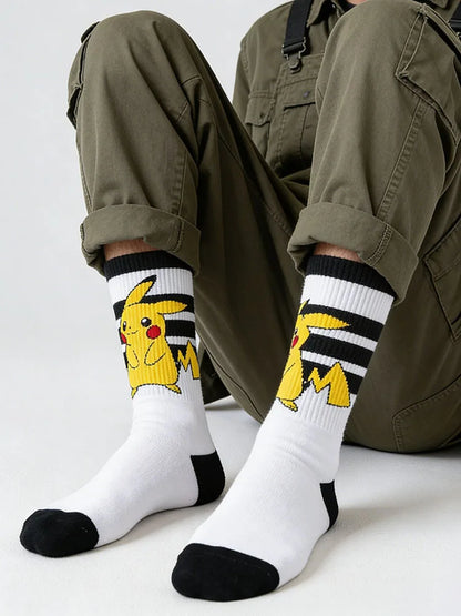 1/3 Pairs Pokémon Pikachu Cartoon Cute Knitted Mid-Calf Socks for Men and Women
