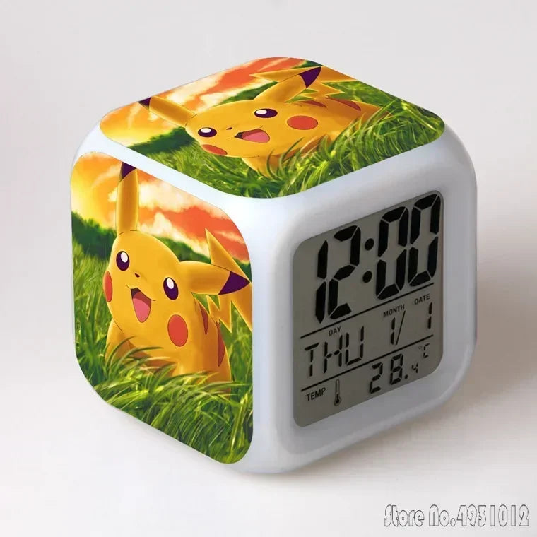 Anime Cartoon Pok é mon Cartoon Alarm Clock Creative Student 8x8x8cm LED Cube with Colorful Light Display Time Week Month