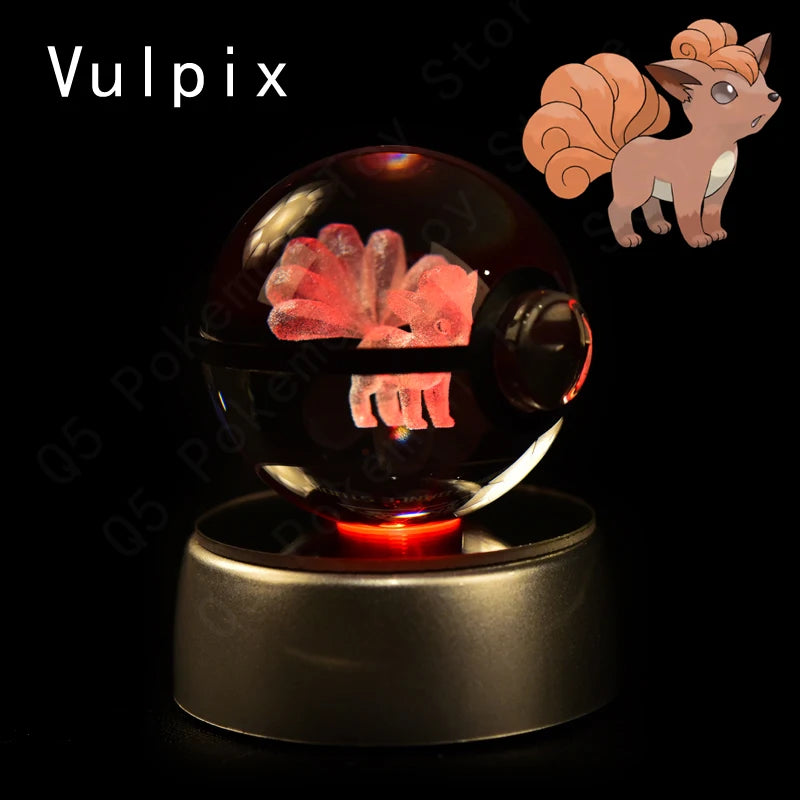 Pokemon Crystal Ball 3D Pikachu Mewtwo Gengar Pokeball 3D Night Light Lamp Glass Statue Pokemon Crystal Ball Kids Birthday Gift