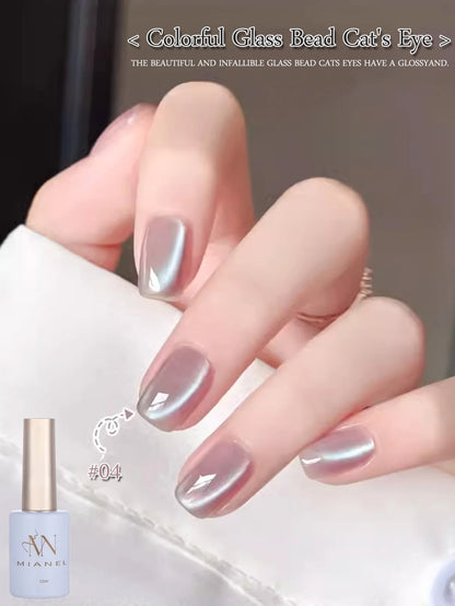 MIANEL 12ML Glass Bead Cat Eye Gel Nail Polish Flash White Spar Nude Color Magnetic Nail Polish White Nails Summer Nails 1-12pcs