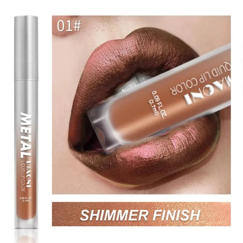 12 Colors Glitter Metallic Liquid Lipstick Pearlescent Waterproof Shiny Lip Gloss Non-stick Cup Long Lasting Shimmer Lips Makeup