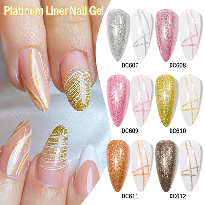 2/3/4/6pcs Platinum Glitter Liner Gel Nail Polish Set Gold Silver Sparkle Pull Line Gel Graffiti Painting Stripe DIY French Nail