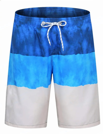 Gradient Stripes Graphic Swim Trunks For Men Colorful Splicing 3D Printed Short Pants Summer Hawaii Surf Swimsuit Beach Shorts