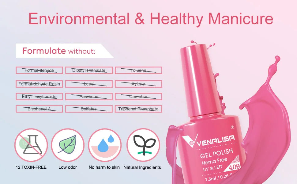 Venalisa VIP5 Nail Gel Polish HEMA/TPO FREE Full Coverage Beautiful Semi Permanent Soak Off UV LED Gel Nail Polish Gel Lacquer