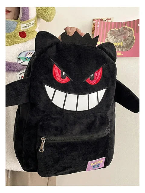 Gengar Plush Backpack  Anime Pokemon School Bag Large Capacity Soft Stuffed Animal Shoulder Bag for Boys Girls Birthday Gift