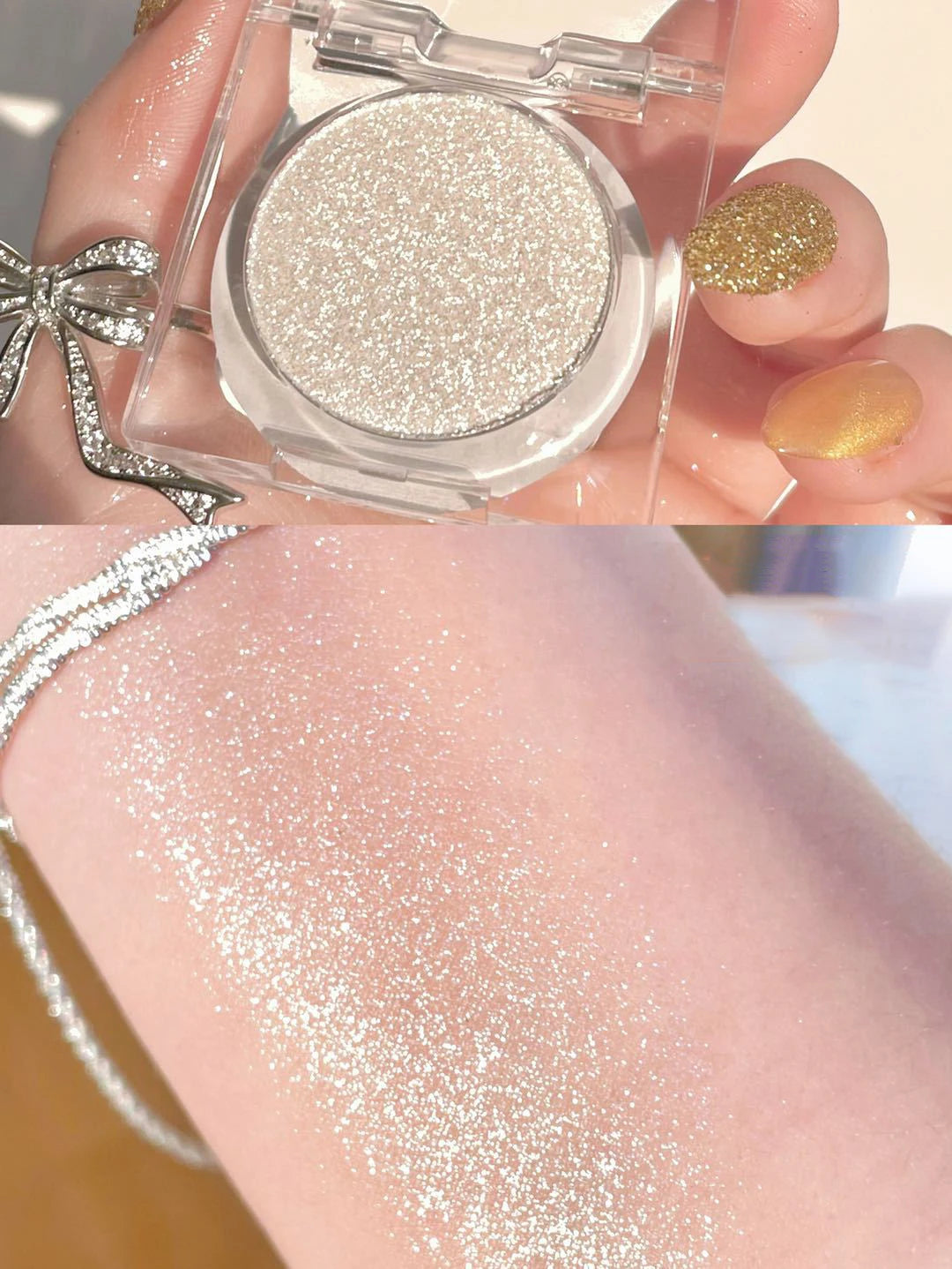 Monochrome White Shiny Highlighter Palette Gorgeous Glitter High Gloss Long Lasting Pearlescent Shimmer Brighten Bronzers Makeup