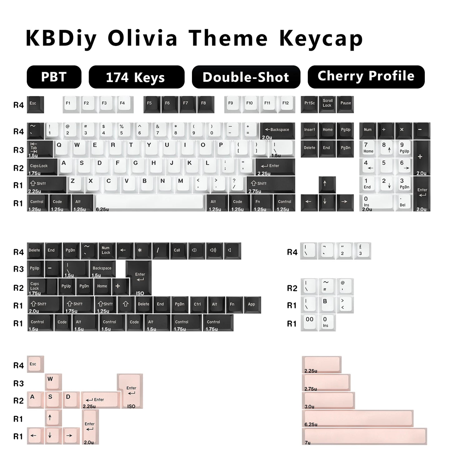 KBDiy GMK Keycap Double Shot GMK Olivia Shoko Jamon WOB Red Samurai Botanical PBT Keycaps Cherry Profile for Mechanical Keyboard