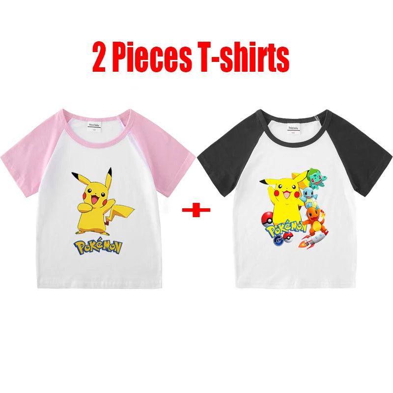 1/2 Pieces Pokemon Cartoon Tees For Boys Clothing Summer Children 100% cotton Short Sleeve T-shirts Printed T-shirt for girls
