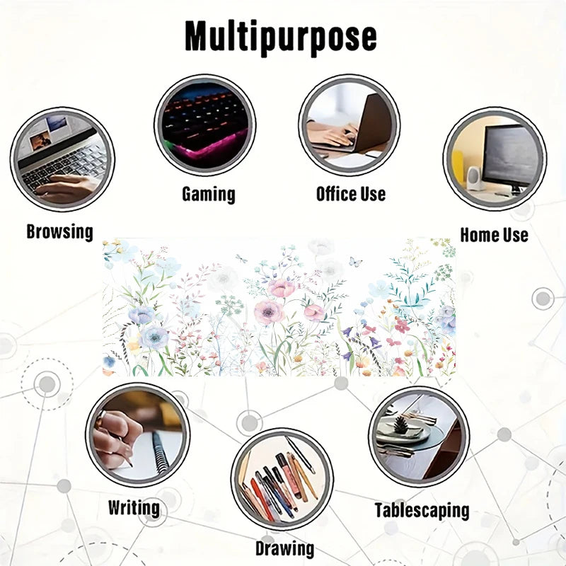 Watercolor Floral Extended Mouse Pad: Non-Slip Large Desk Mat for Office & Gaming