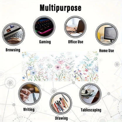 Watercolor Floral Extended Mouse Pad: Non-Slip Large Desk Mat for Office & Gaming