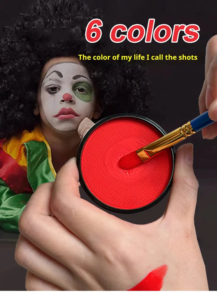 Black White Red 30G Monochromatic Water Solubility Body Makeup Face Paint with Brushes for Halloween Christmas Masquerade Party
