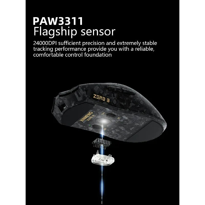 XINMENG ZERO 3 Gaming Mouse PAW3311/PAW3395/PAW3950 E-sport Sensor 1K/8K Polling Rate Carbon Fiber Case 500mAh Battery Wireless