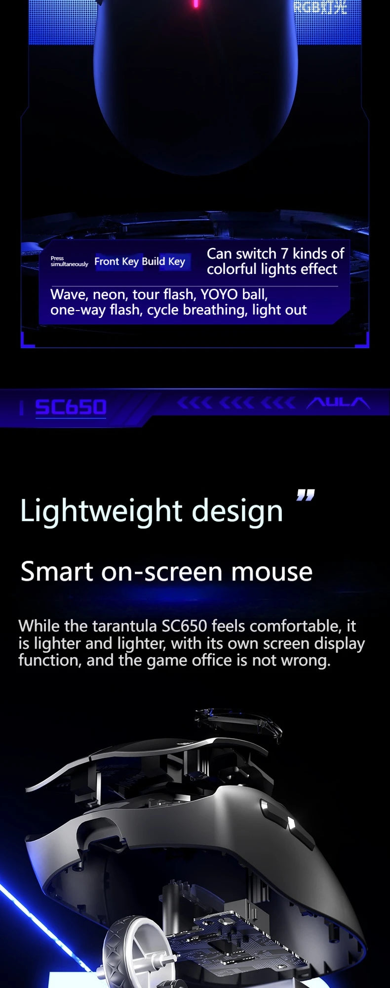 AULA SC650 Tri-Mode Wireless Gaming Mouse PAW3311 RGB Lightweight Digital Display Screen Custom PC E-Sports Accessory Gift
