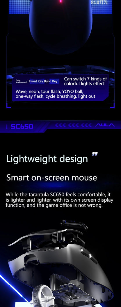 AULA SC650 Tri-Mode Wireless Gaming Mouse PAW3311 RGB Lightweight Digital Display Screen Custom PC E-Sports Accessory Gift
