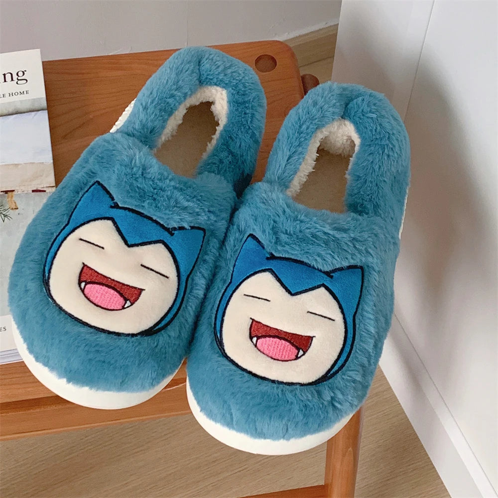 Pokemon Anime Couple Slippers Cute Pikachu Eevee Cartoon Cotton Home Shoes for Men And Women with Velvet Insulation Winter Gifts
