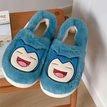Pokemon Anime Couple Slippers Cute Pikachu Eevee Cartoon Cotton Home Shoes for Men And Women with Velvet Insulation Winter Gifts