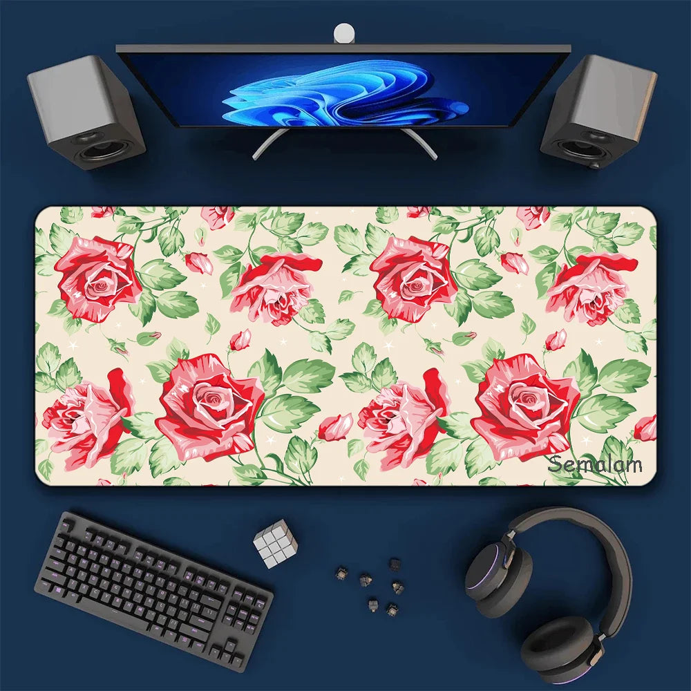 Watercolor Floral Extended Mouse Pad: Non-Slip Large Desk Mat for Office & Gaming