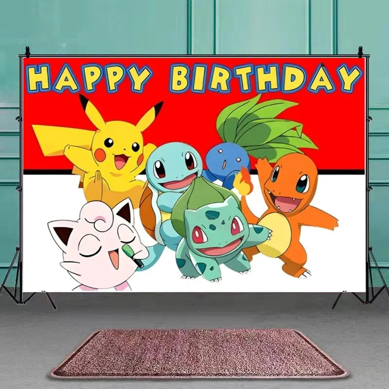 New pokemon birthday party pikachu decoration Balloon Disposable Tableware Tablecloth Straws Cup Plates Baby Shower Supplies Toy