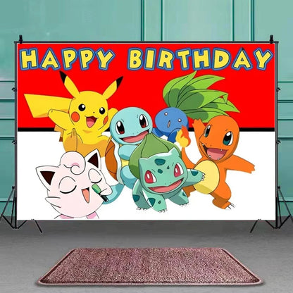 New pokemon birthday party pikachu decoration Balloon Disposable Tableware Tablecloth Straws Cup Plates Baby Shower Supplies Toy
