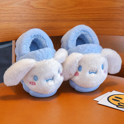 Cartoon Pikachu Figures Cotton Slippers Cover Heel Anime Peripheral Cute Flat Autumn/Winter Warm Plush Slippers Christmas Gifts