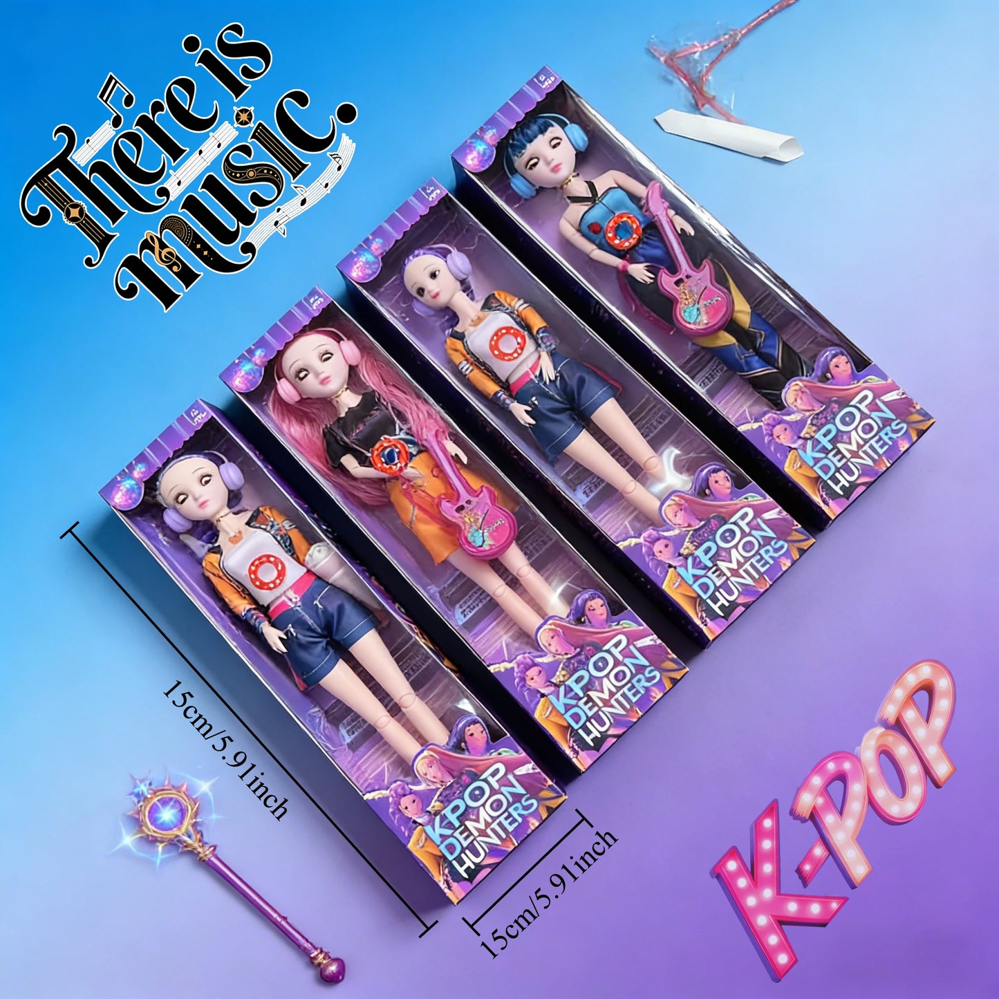 60cm Large Musical Plastic Kpop  Dolls | Posable Moving Eyes Rumi Mira Zoey Princess DIY Birthday Gifts