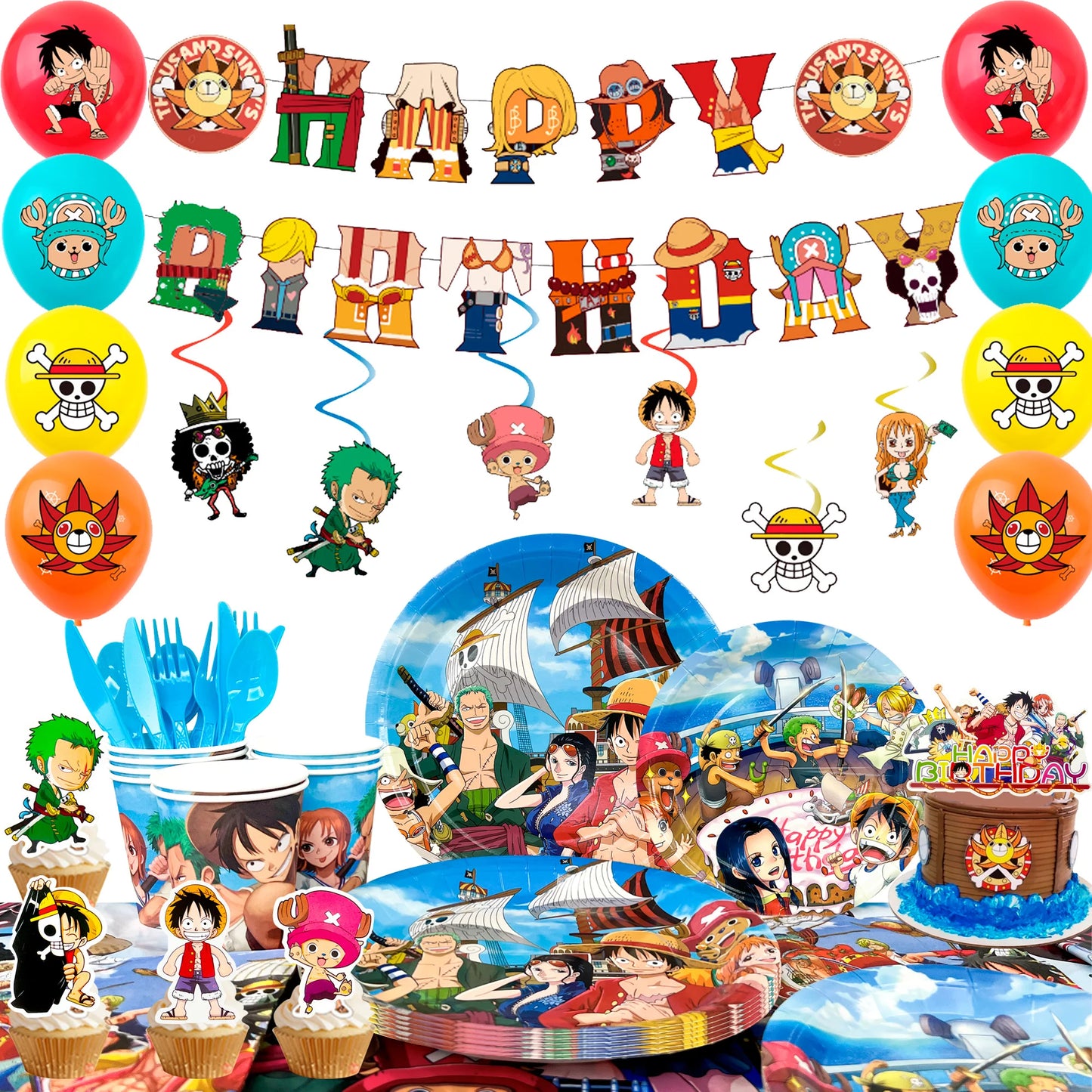 One Piece Birthday Party Supplies Set – 117pcs 🎉🏴‍☠️