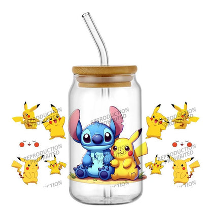 26 New cute Styles Cartoon Pokemon Friends 16oz UV DTF 3D Phone Sticker Decals Wraps Glass Can Cups Creative Craft DIY Gifts
