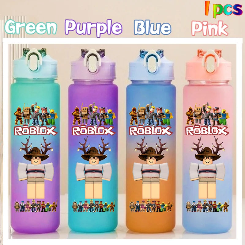 Roblox Anime Cartoon Straw Drink Bottle 750ml Gradient Color Water Cup Game Student Daily Necessities Gourde Boy Holiday Gift