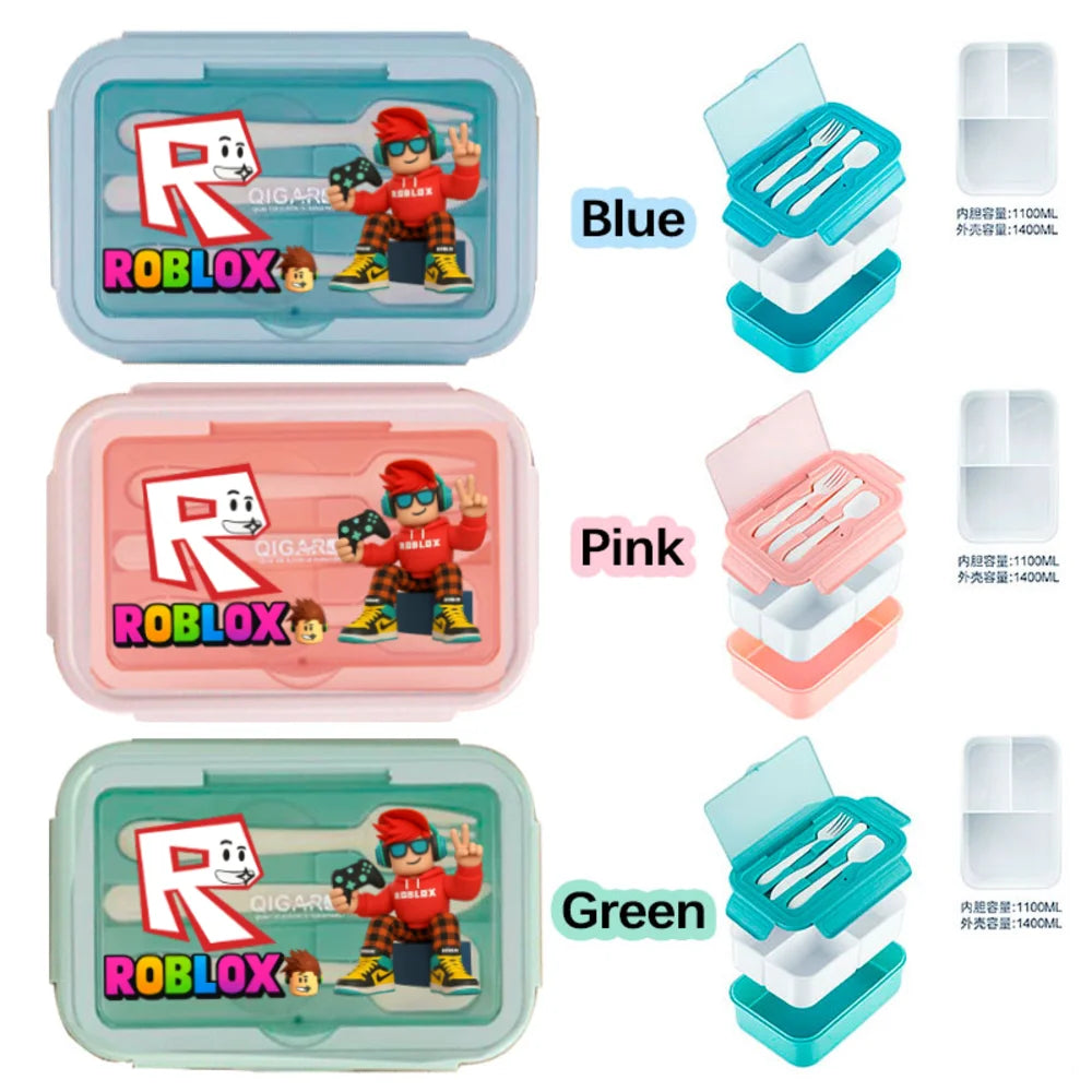Game Roblox Student Portable Fruit Food Preservation Box Lunch Box with Tableware That Can Be Microwave Heated
