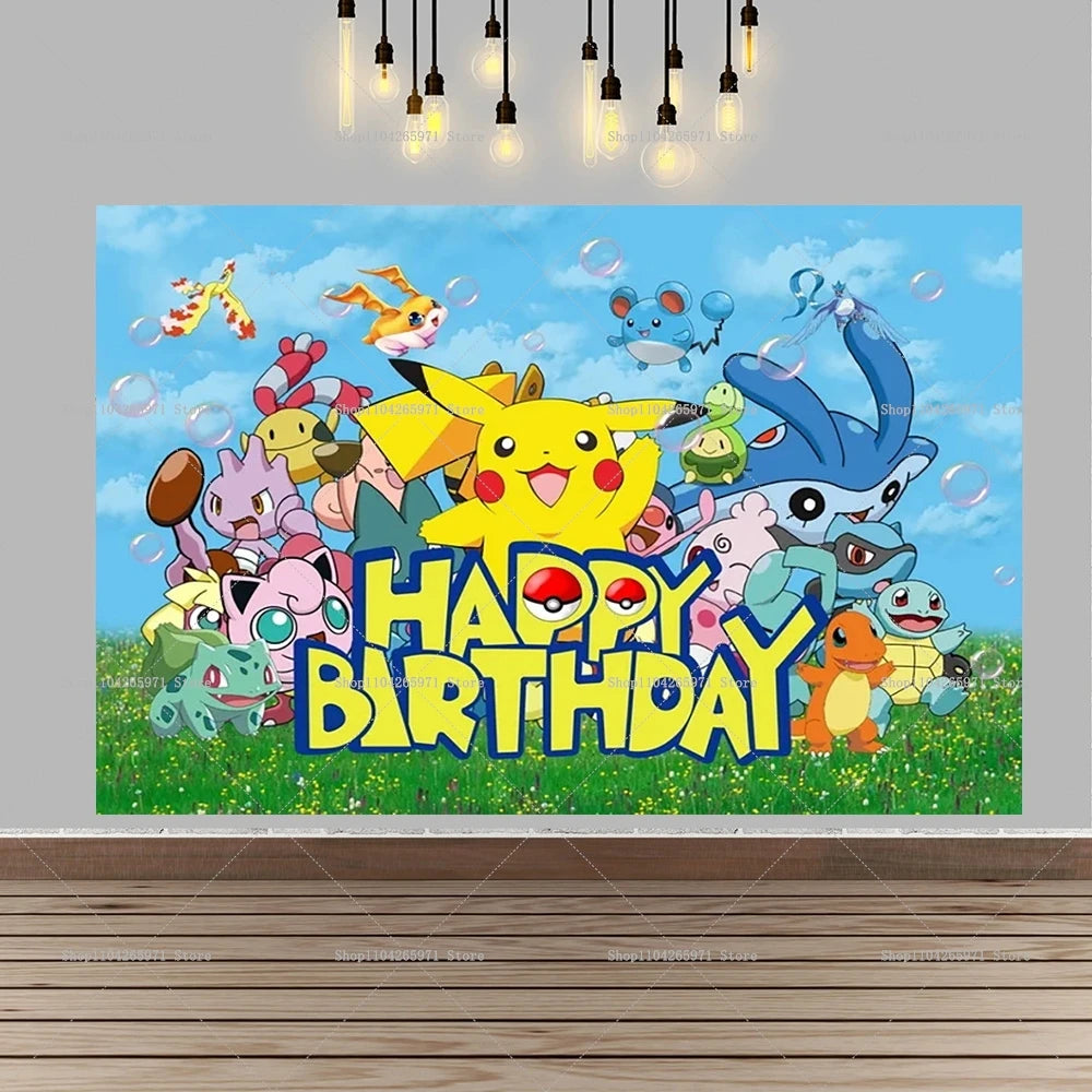 Pokemon Pikachu Backdrop Banner Cartoon Pocket Monster Theme Kids Birthday Party Decor Photography Photo Background Supplies