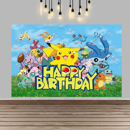 Pokemon Pikachu Backdrop Banner Cartoon Pocket Monster Theme Kids Birthday Party Decor Photography Photo Background Supplies