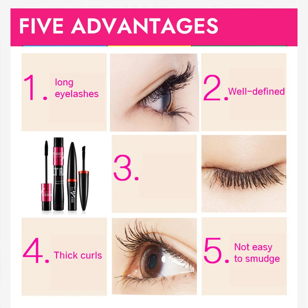 GECOMO 4D Silk Fiber Mascara Combo Set: Double Tube Waterproof Lash Extension