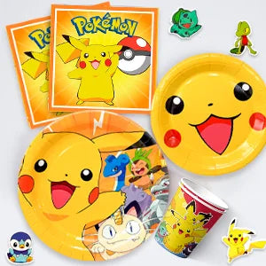Pokemon Party Tableware,114 Pcs Pokemon Birthday Party Decorations- Pikachu Tablecloth Banner Plates etc Pokemon Party Supplies