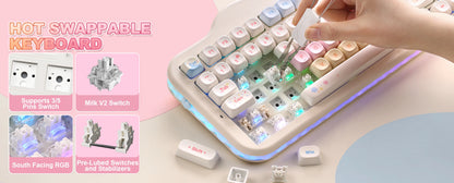 YUNZII C98 Wireless Mechanical Keyboard, 99-Key Hot Swap Gasket Keyboard with Numpad, Custom RGB Backlight,Cute Keeb for Win/Mac