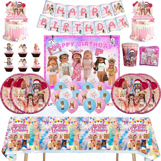 Roblox Birthday Party Decoration Balloons Disposable Tableware for Kids Party Supplies Baby Shower Sticker Bracelet Toy Gifts