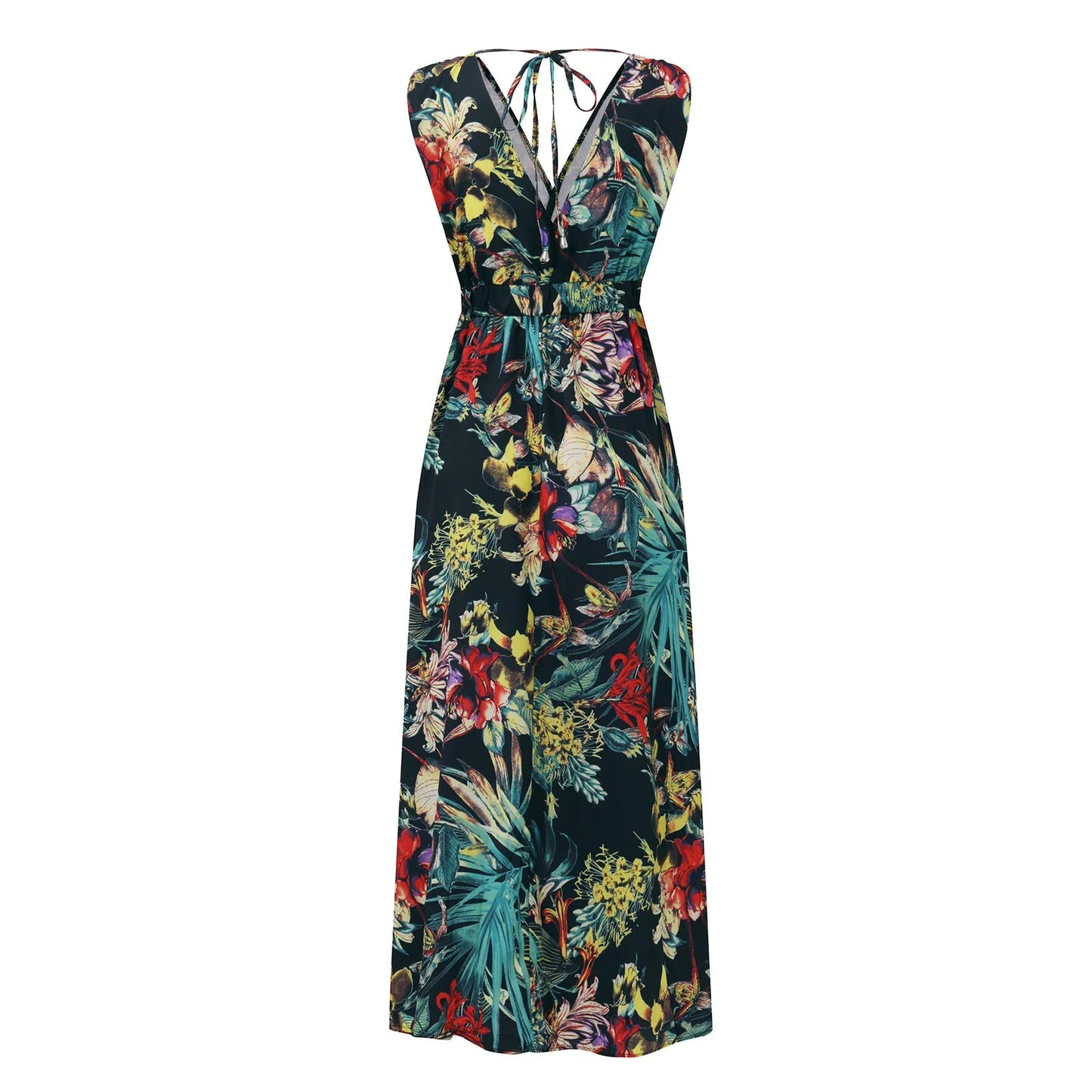 Summer Women Chiffon Floral Long Dress French Style Short Sleeve Elastic A-line Dresses Summer Bohemian Print Beach Dress