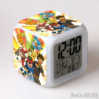 Anime Cartoon Pok é mon Cartoon Alarm Clock Creative Student 8x8x8cm LED Cube with Colorful Light Display Time Week Month