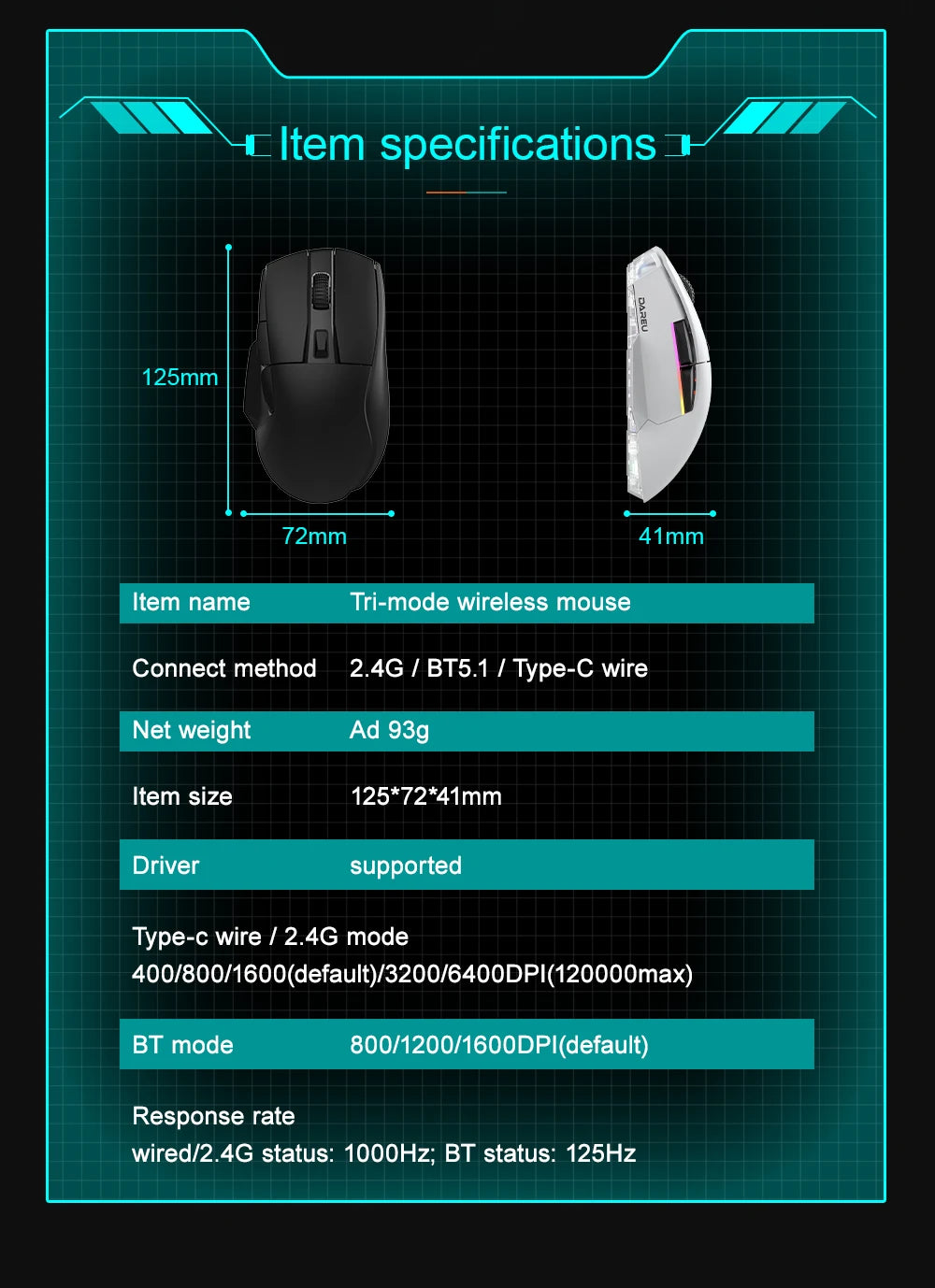 DAREU PC Gamer Mouse 12000DPI RGB Tri-mode Wireless Bluetooth Mice with Charging Dock AIM-WL Sensor for Laptop PC