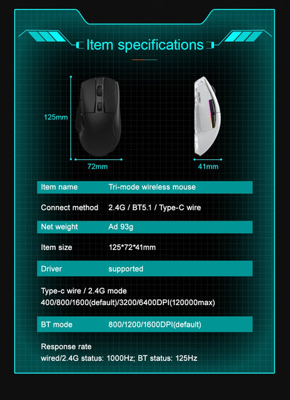 DAREU PC Gamer Mouse 12000DPI RGB Tri-mode Wireless Bluetooth Mice with Charging Dock AIM-WL Sensor for Laptop PC