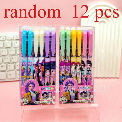 NEW Anime Girls  0.5mm Erasable Gel Pen - Refillable & Retractable Black Ink Friction Pen for School Office Supplies