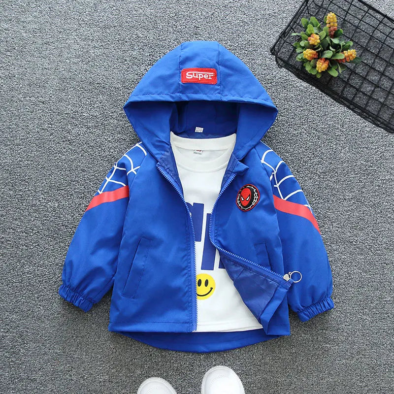 Boys Spiderman Hooded Jackets 1-10 Years Girls Spring Autumn Stitch Print Sports Coats Children Cartoon Outerwear Kids Clothes
