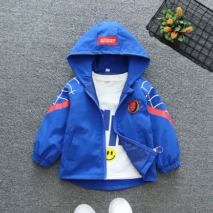Boys Spiderman Hooded Jackets 1-10 Years Girls Spring Autumn Stitch Print Sports Coats Children Cartoon Outerwear Kids Clothes