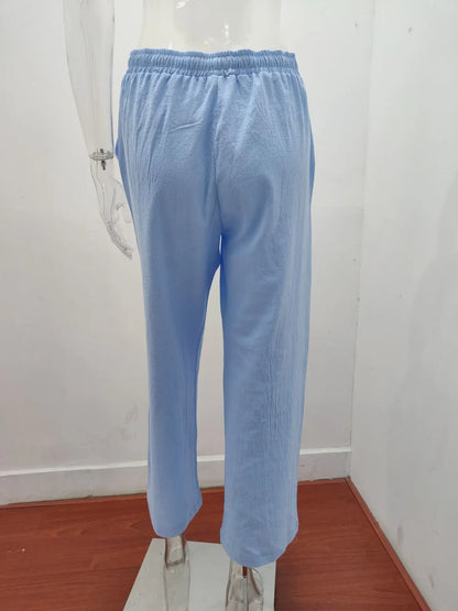 Loose Linen-Blend Wide Leg Casual Pants: Breathable Drawstring Summer Trousers