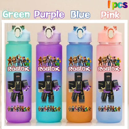 Roblox Anime Cartoon Straw Drink Bottle 750ml Gradient Color Water Cup Game Student Daily Necessities Gourde Boy Holiday Gift