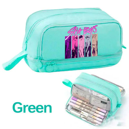 KPOP Pencil Case Student Storage Bag Stationery Large Space Storage 4 Compartment Pouch Double Side Opened